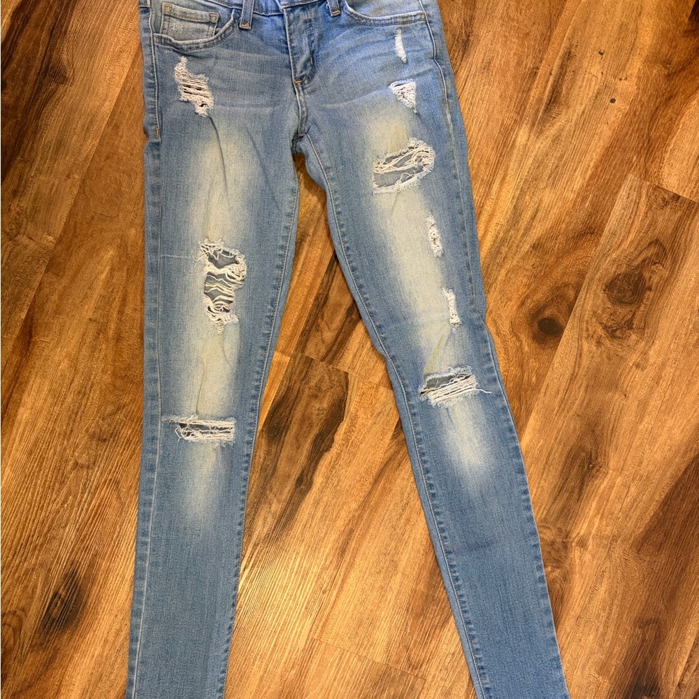 Flying Monkey Light Blue Distressed Skinny Jeans